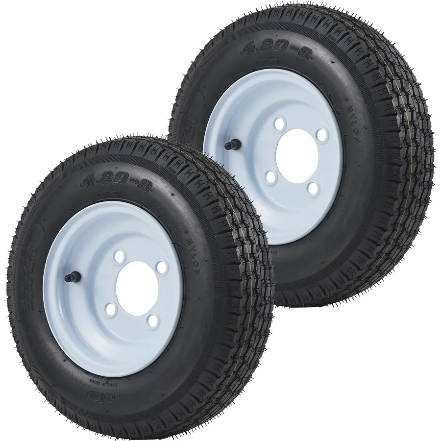 Garvee 2 Pack 4.80-8 4.80x8 480-8 Trailer Tires with 8 inch Rims, 4 Lug on 4 inch, Center Bore 2.85 inch, Multi-Function Utility Trailer Tire for Travel/Landscape/Cargo/Boat/Horse/Farm/Lawn Mower