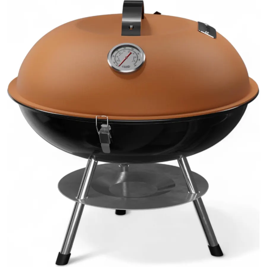 GasOne 14-inch Portable Charcoal Barbecue Grill with Thermometer Lux Brown