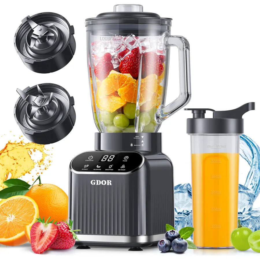 GDOR Smoothie Blender for Kitchen,1200W Glass blender with 5 Smart Programs