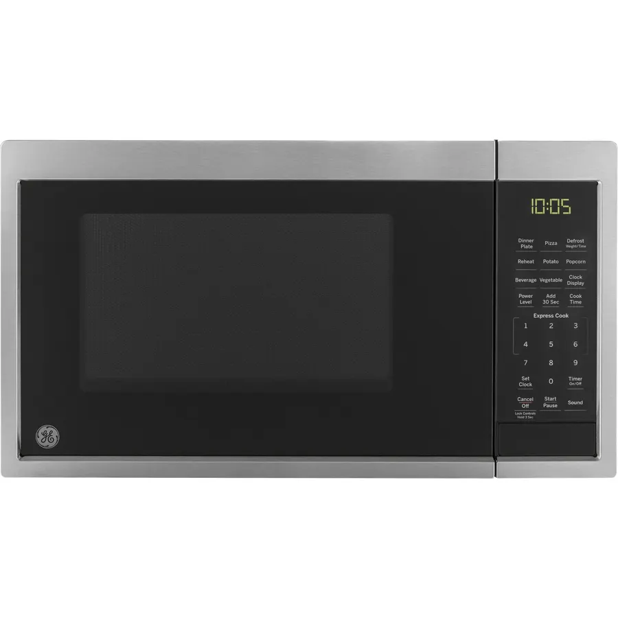 GE Countertop Microwave Oven | 0.9 Cubic Feet Capacity, 900 Watts | Kitchen Essentials for the Countertop or Dorm Room | Stainless Steel