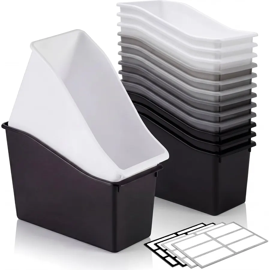 Geetery Plastic Book Bins for Classroom, 12 Pcs, Simple Color