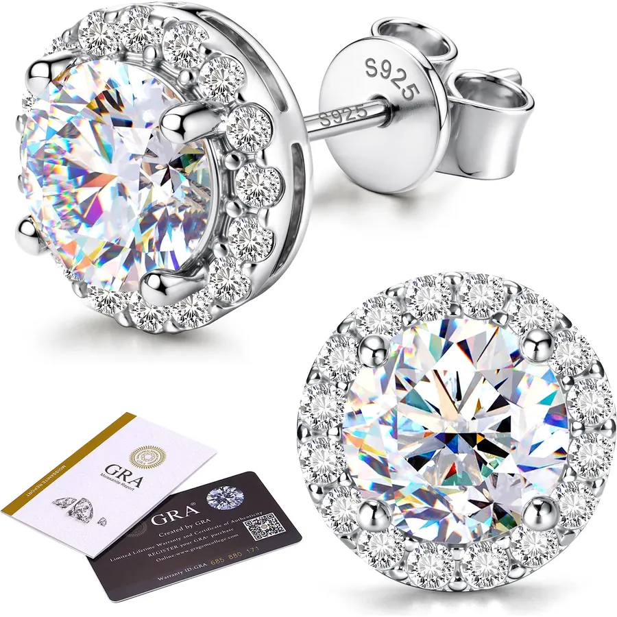 GEMQUEEN Moissanite Halo Earrings Studs 925 Sterling Silver, 0.2-8CTW