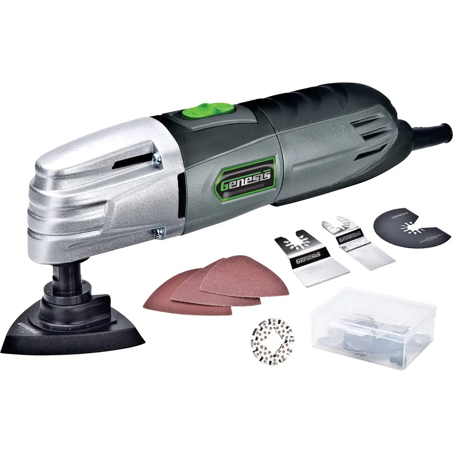 Genesis GMT15A 1.6 Amp Multi-Purpose Oscillating Tool and 19-Piece Universal Hook-And-Loop Accessory Kit with Storage Box