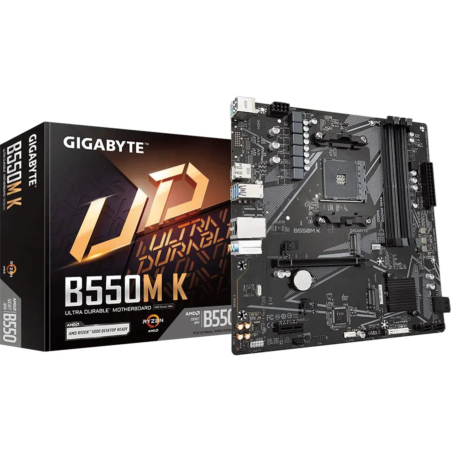 GIGABYTE B550M K AMD AM4 Micro-ATX Motherboard, Supports Ryzen 5000/4000/3000 Series Processors, DDR4, 3+3 Power Phase, 2X M.2, PCIe 4.0, USB 3.2 Gen 1, GbE LAN, Q-Flash