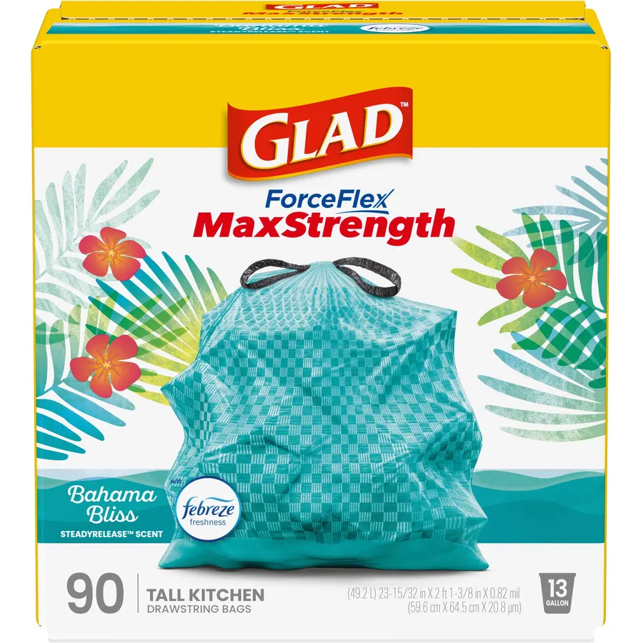 Glad ForceFlex Kitchen Trash Bags, Rip and Tear Resistant, Gain Original Scented Tall Garbage Bags, Odor Control, Febreze Freshness, 13 Gallon, 140 Count