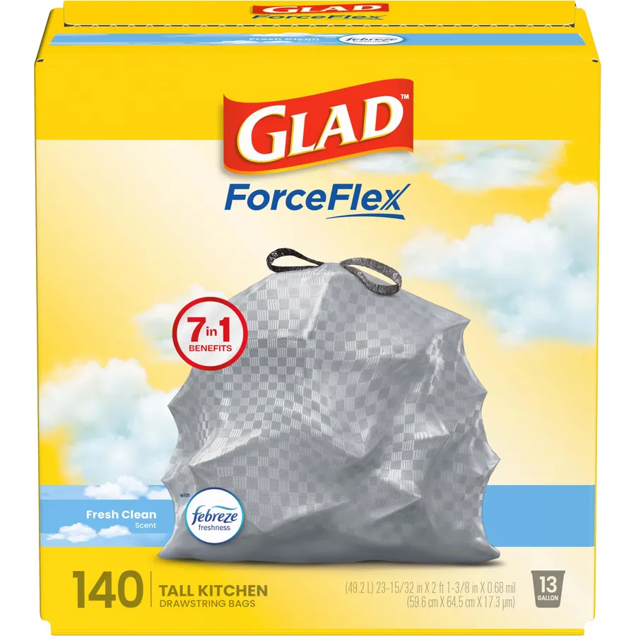 Glad Tall Kitchen Drawstring Trash Bags - Odorshield 13 Gallon White Trash Bag, Febreze Fresh Clean, 110 Count