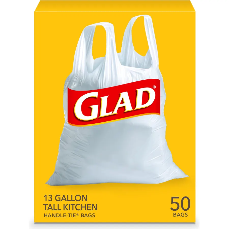 Glad Tall Kitchen Trash Bags 13 Gallon, Unscented Garbage Bags, Quick-Tie, 68 Count