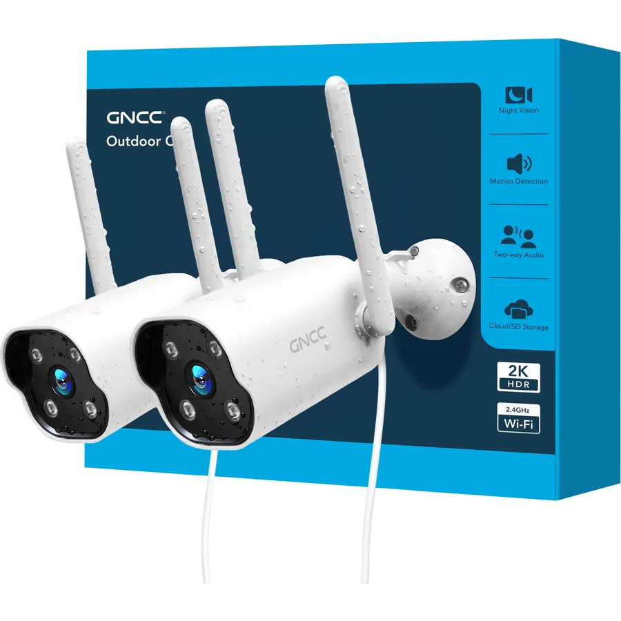 GNCC 2K Outdoor Security Camera, 24/7 Recording, Plug-in, AI, White-2P