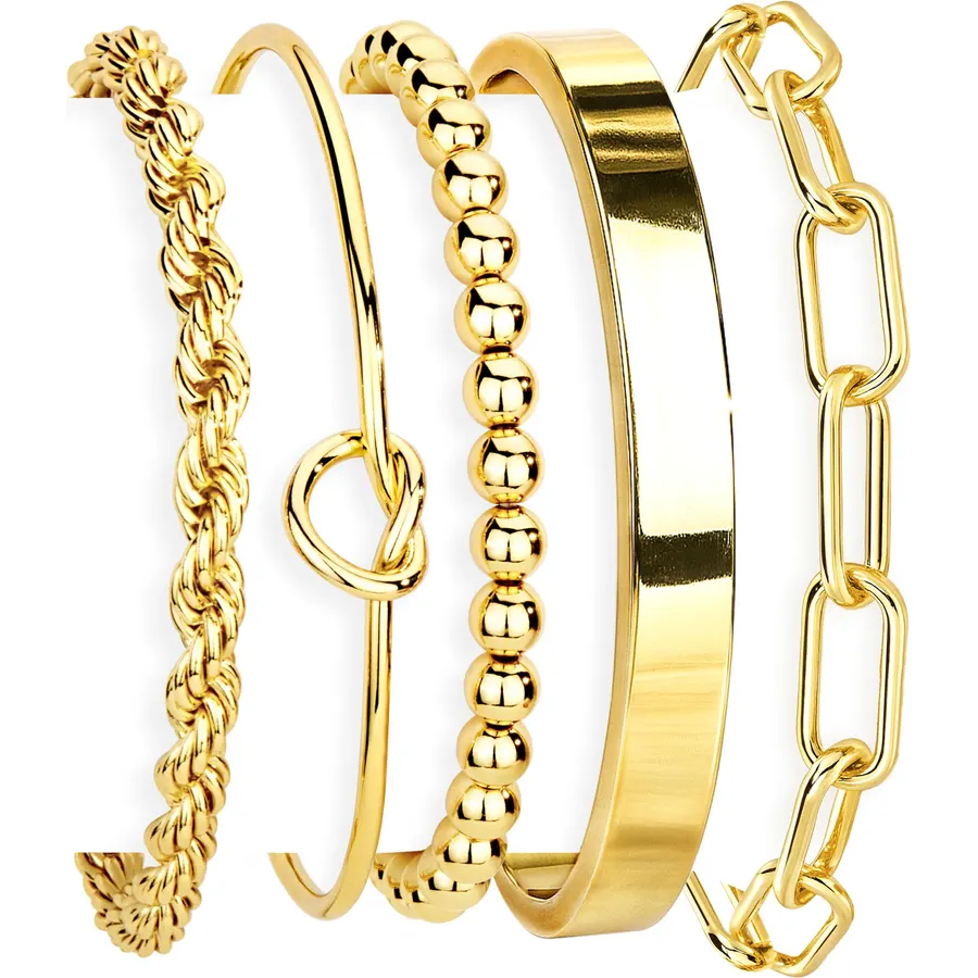 Gokeey Gold Bracelets Set for Women Non Tarnish, Waterproof 14K Gold Plated Sterling Silver Chunky Cuff Bracelet Stackable Gold Bangles Bracelet for Women Trendy Fashion Accessories Tie Knot Cuban Rope Paperclip Beaded Bracelet Stack Jewelry Mothers Day Gifts for Mom Birthday