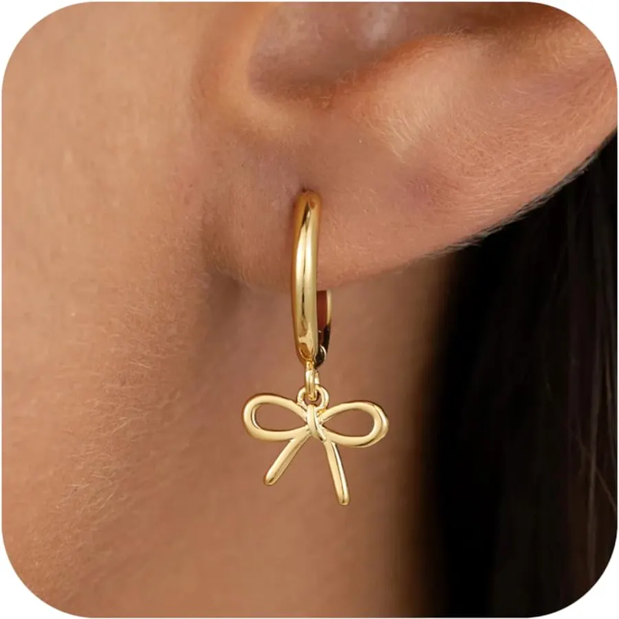 Gold Earrings for Women Girls Gifts - Bow Earrings for Girls Jewelry
