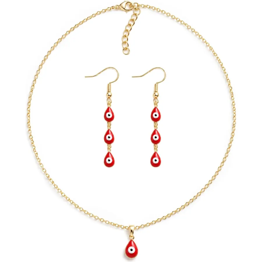 Gold Evil Eye Necklace and Dangle Earrings for Women Evil Eye Gifts Set