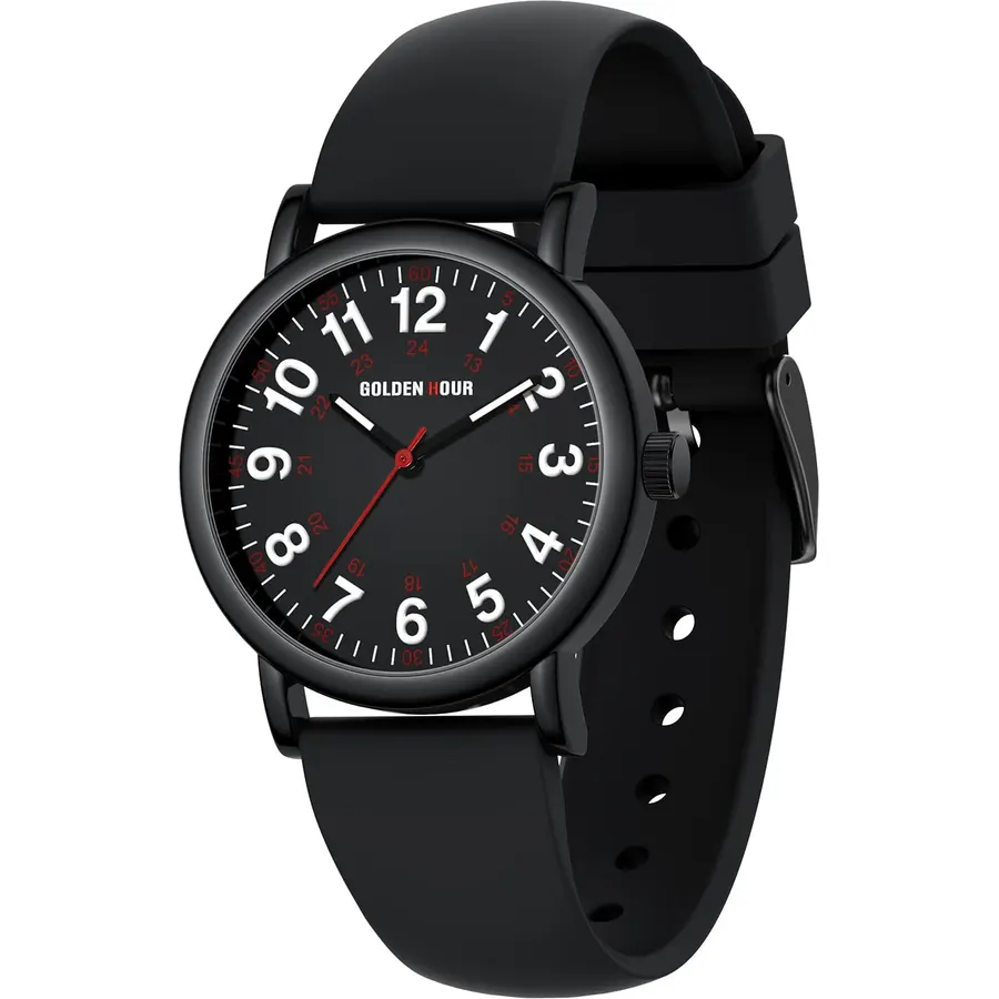 GOLDEN HOUR Waterproof Nurse Watch for Medical Professionals, Students Women Men - Military Time Luminouse Easy Read Dial, 24 Hour with Second Hand, Colorful Silicone Band