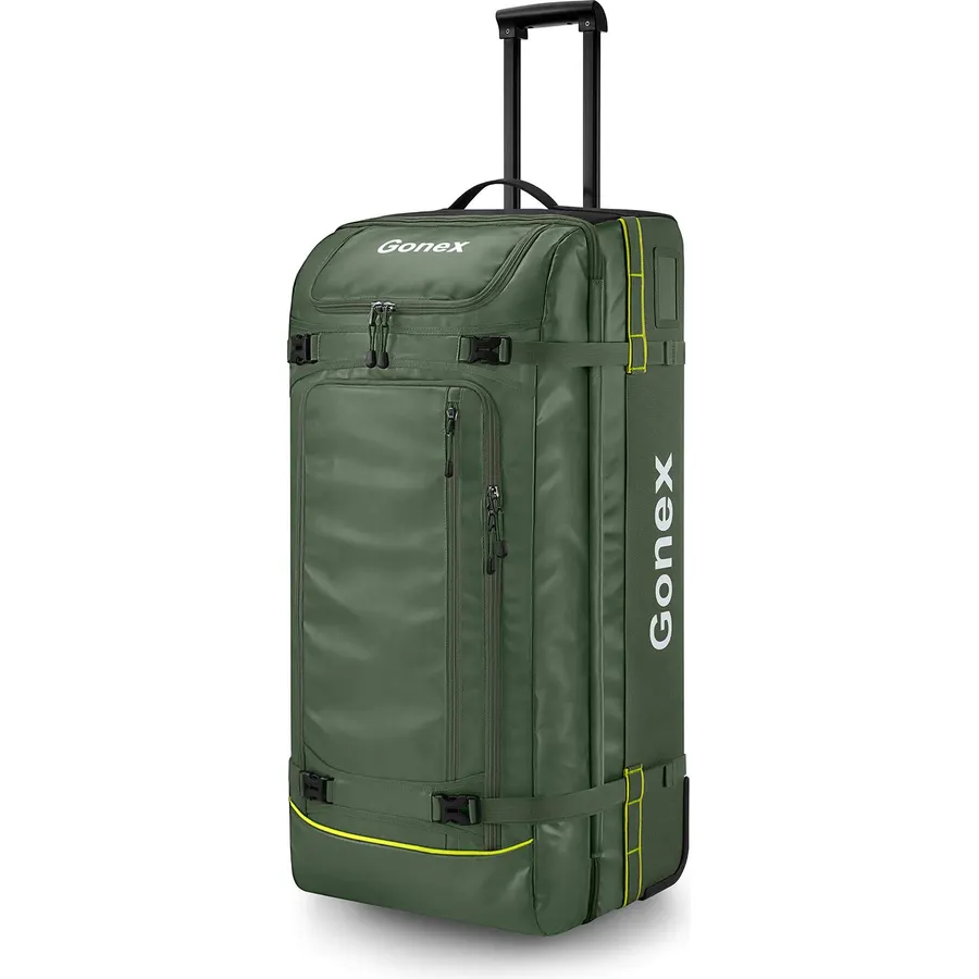 Gonex Rolling Duffle Bag with Wheels, Waterproof PVC Luggage, 33 in, Olive