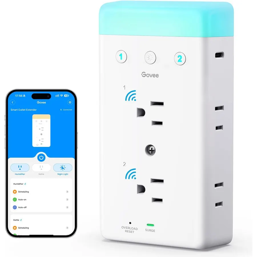 Govee Smart Plug Outlet Extender, 3-Sided Power Strips with RGB Night Light