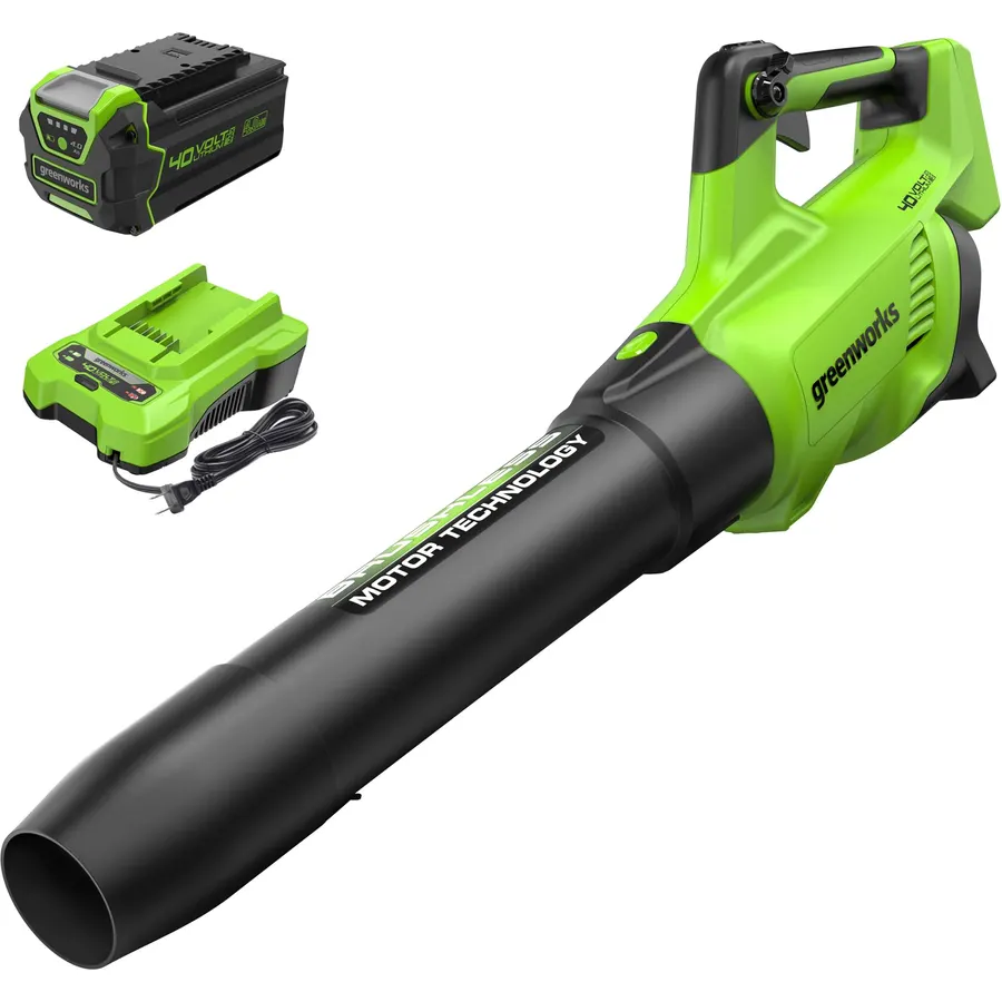 Greenworks 40V Electric Leaf Blower, 550 CFM, 4.0 Ah Battery and Charger