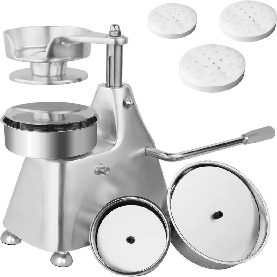 Hakka Commercial Hamburger Press Patty Maker, Stainless Steel Heavy Duty Grill Burger Press Patty Meat Tool, with Three Convertible Molds and 1200 Pcs Patty Papers, 100mm/130mm/150mm