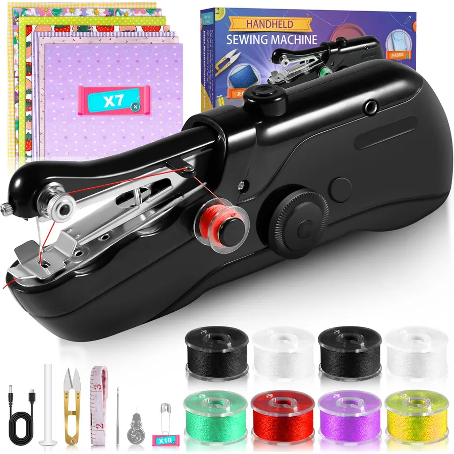 Handheld sewing machine, beginner's sewing kit with storage