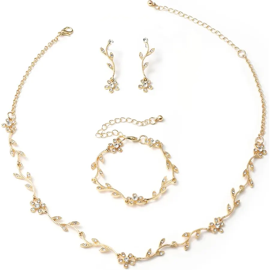 Yolev Bridal Jewelry Set Crystal Necklace Earrings Bracelet Wedding Rhinestone Choker Necklace for Brides Bridesmaid