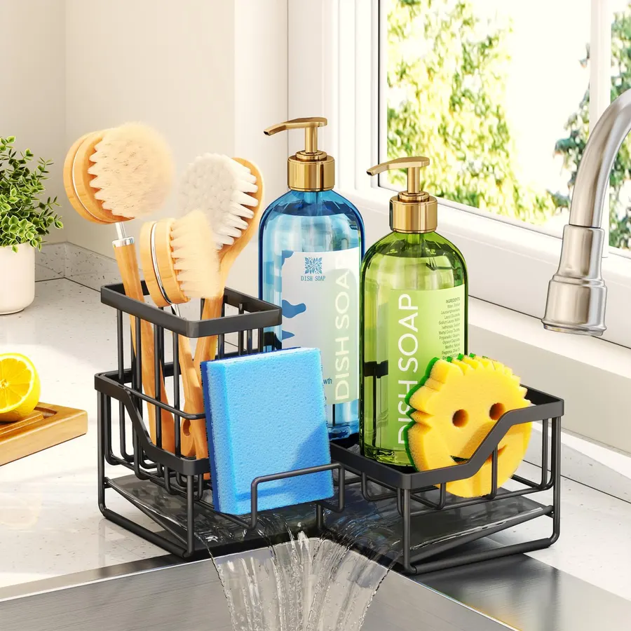 HapiRm Sponge Holder for Kitchen Sink - Rustproof L-Shaped Sink Caddy