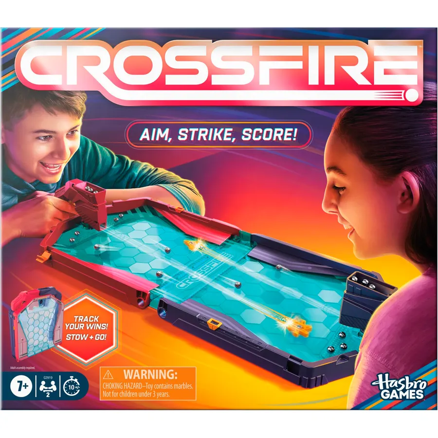 Hasbro Gaming Crossfire Game | Indoor Active Game for Kids and Teens | 2 Blasters, Marbles, Arena | Fun Family Board Games | 2 Players | 10 Mins. | Ages 7+
