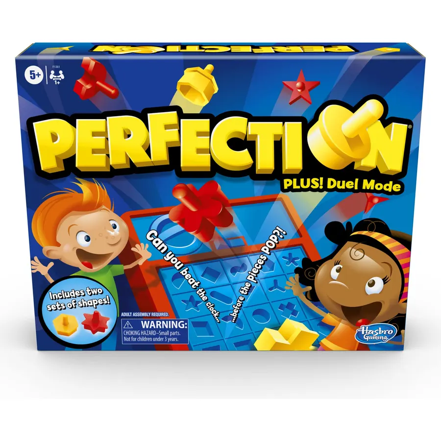 Hasbro Gaming Perfection Plus 2-Player Duel Mode Popping Shapes and Pieces Ages 5 and Up, Easter Gifts for Kids (Amazon Exclusive)