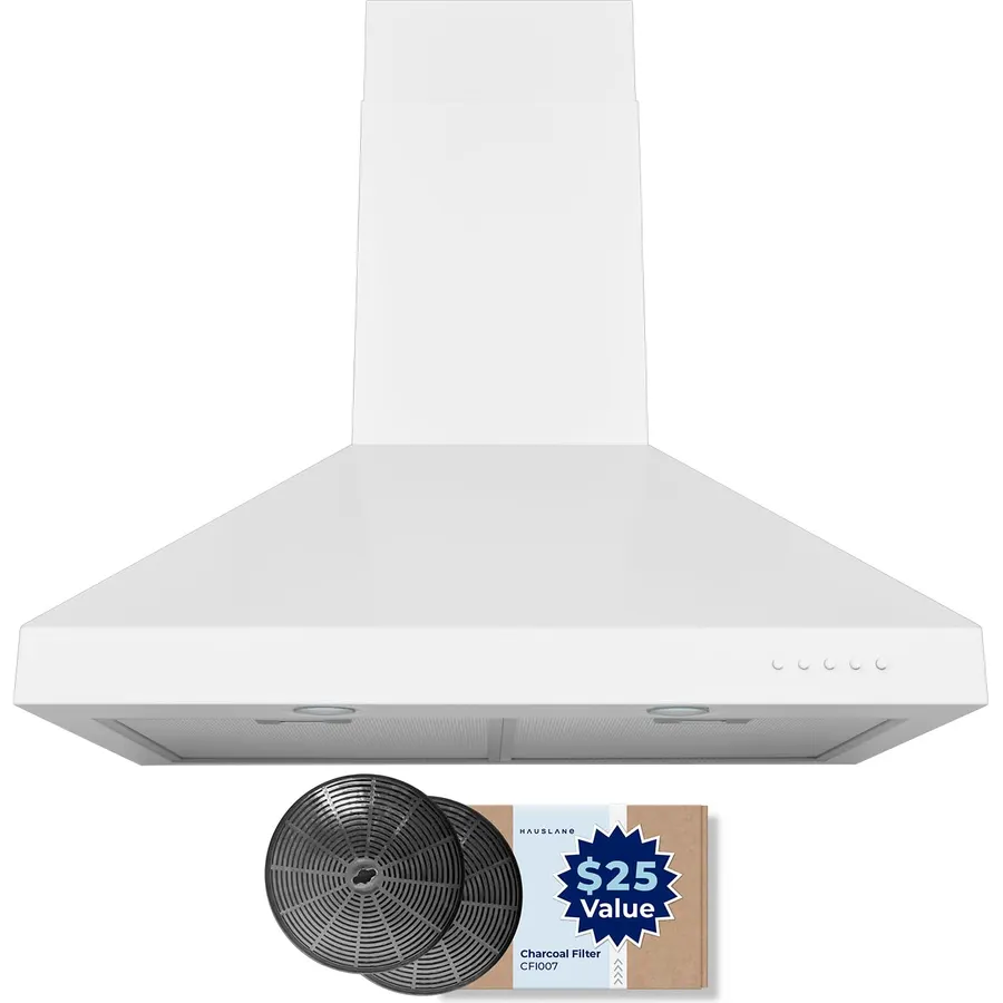 Hauslane Wall Mounted Range Hood 30" Convertible White Hood 350-750CFM Base