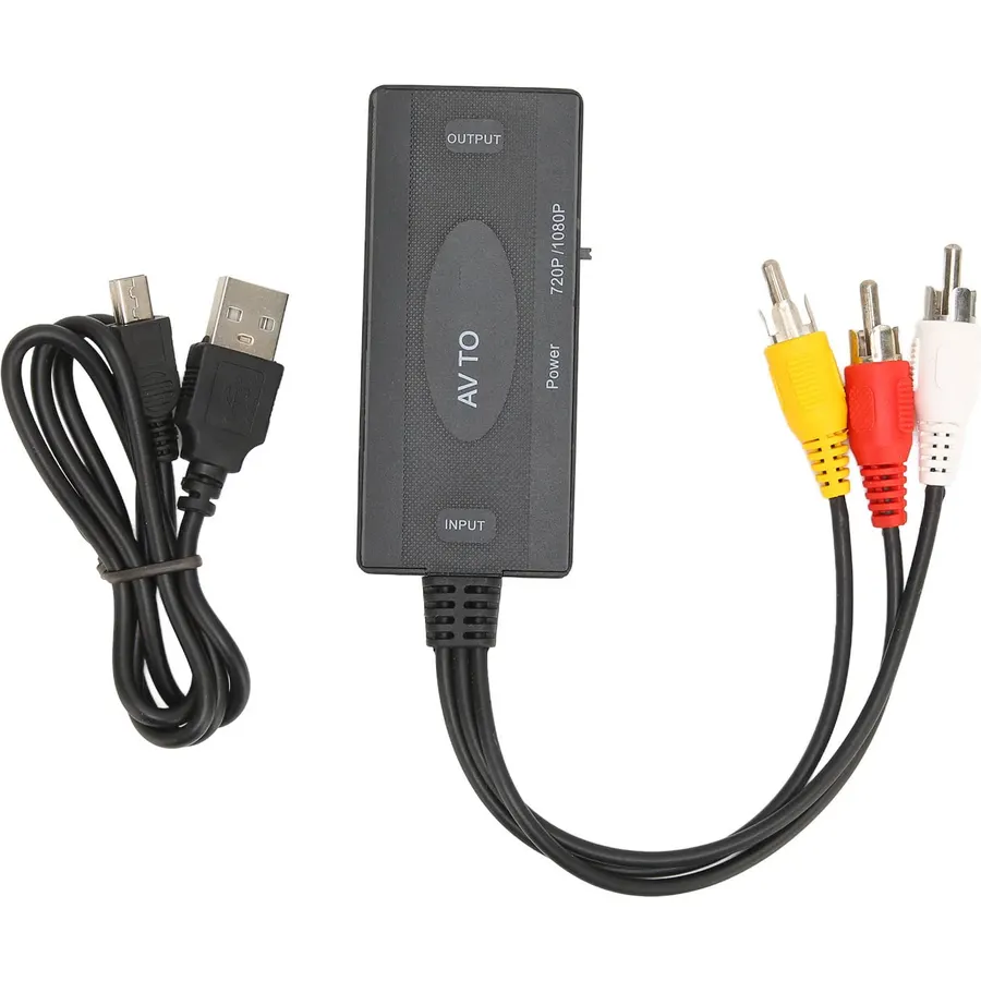 HD Video Converter Box - Composite AV to HD Multimedia Interface Adapter - 1080P Output Supports NTSC and PAL - Plug and Play for TV Stick, DVD, PC, Projector