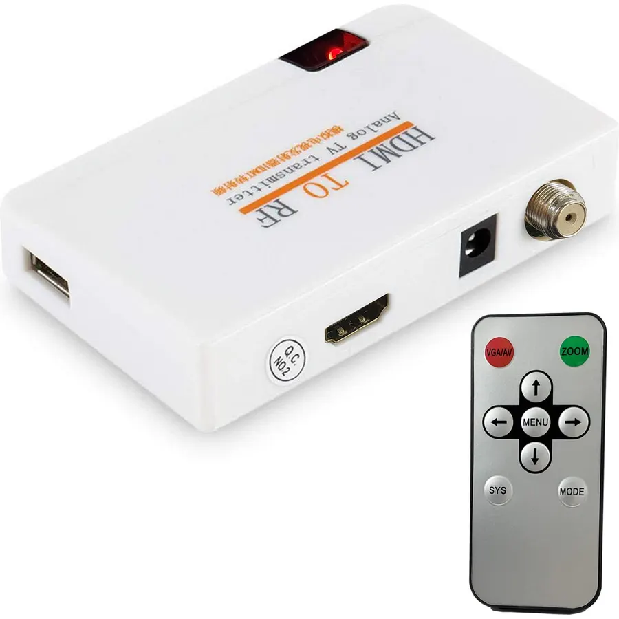 HDMI RF Modulator Coax Adapter VHF Converter for PS4 PS5 Xbox NS Gaming Laptop Fire Stick Roku Blu-ray Player Chromecast DVR Set-top Cable Box HD Digital Video to Analog Female F Type Coaxial NTSC TV