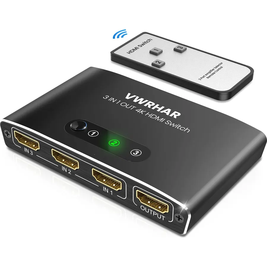 HDMI Switch 3 in 1 Out 4K UHD HDMI Switcher Splitter, Automatic Switch with Remote Metal HDMI Switch Box Hub Support 4K 3D 1080P HDCP2.2 for PS5 PS4 Xbox DVD Player Fire Stick Apple TV PC