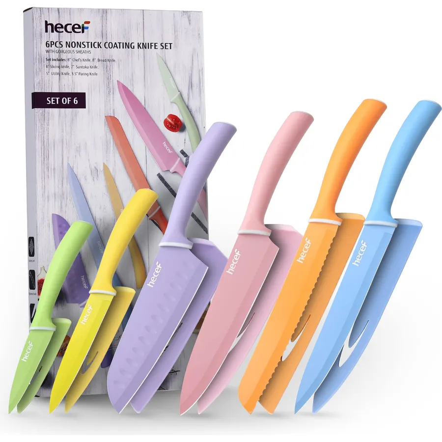 hecef Colorful Knife Set with Covers, 3 Pieces