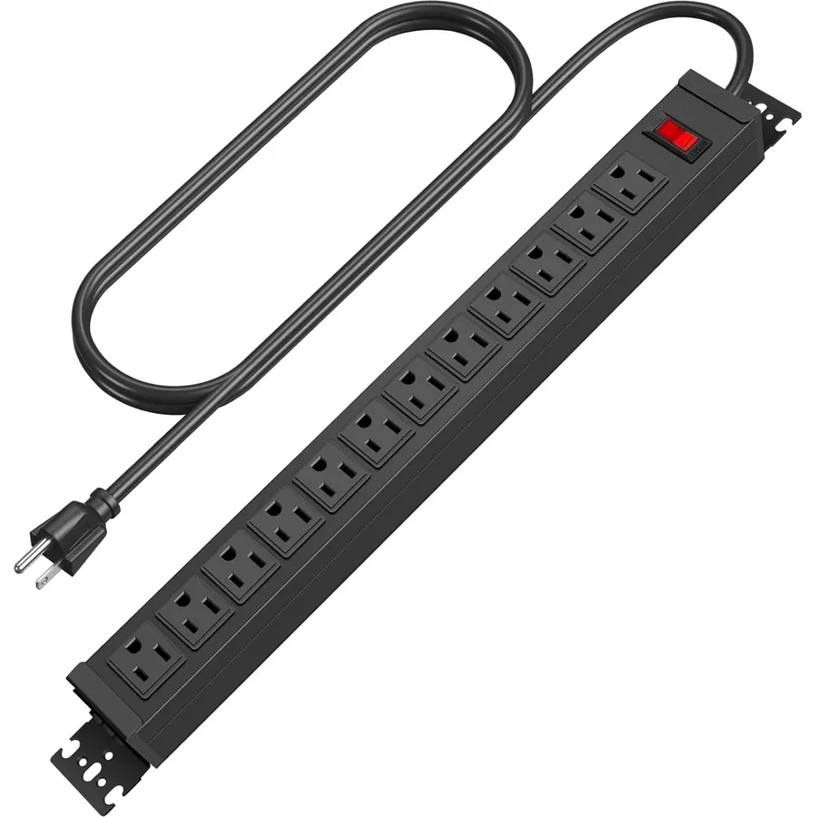 HHSOET Rotating 12 Outlet Surge Protector Power Strip, 1200J, 6FT, Black, 1