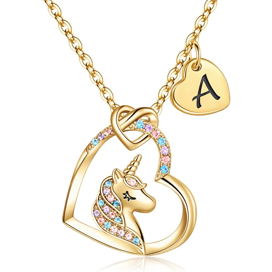 Unicorn Gifts for Kids Girls - 14K Gold Plated Initial Unicorn Pendant Necklaces for Girls Teens Little Girl Jewelry Birthday Gifts