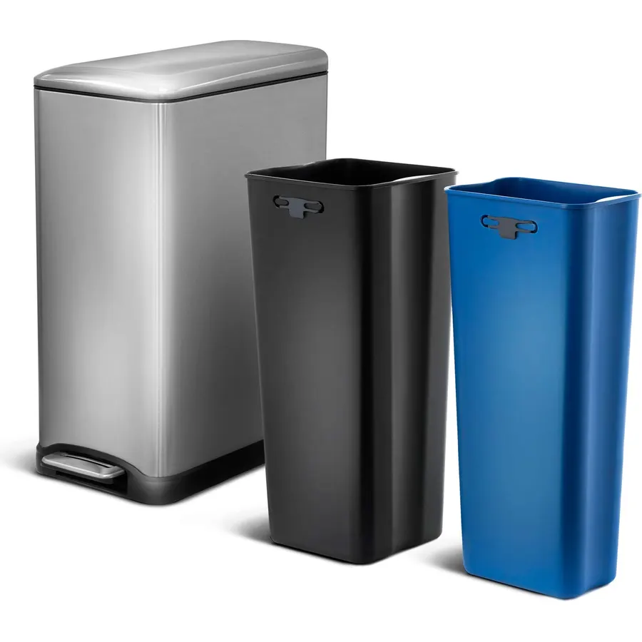 Home Zone Living 16 Gallon Kitchen Trash Can with Dual Compartments