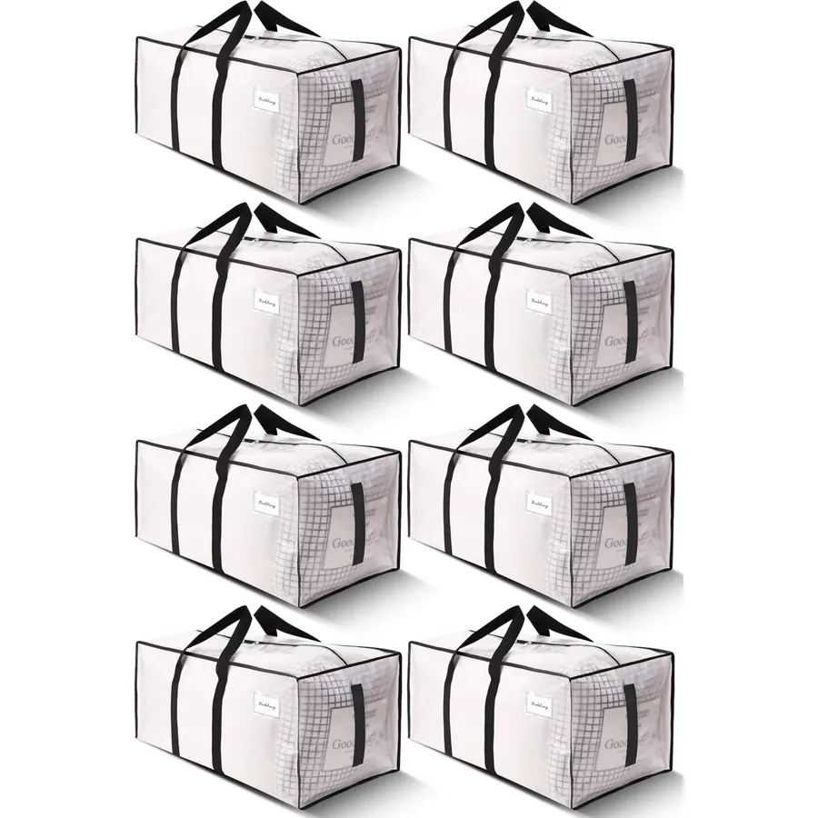 HOMESURE Supports 200lbs Heavy Duty Moving Bags - Strong Zipper & Wrap-Around Handles - Water-Resistant Storage Totes, Durable Alternative to Moving Boxes - 8 Pack - Semi-Transparent