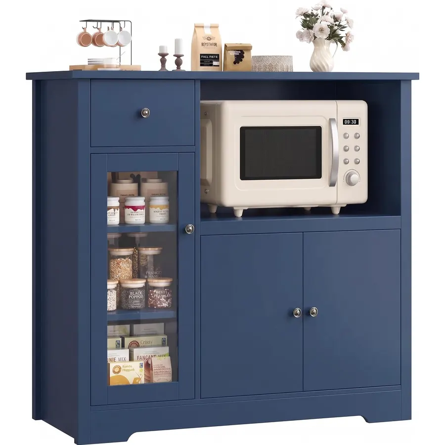 HORSTORS Microwave Cabinet, Kitchen Storage Cabinet, Microwave Stand, Blue