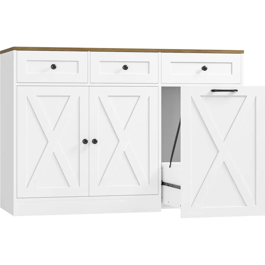 HOSTACK 13 Gal. Kitchen Trash Can Cabinet, 47" W Garbage Can Cabinet, White