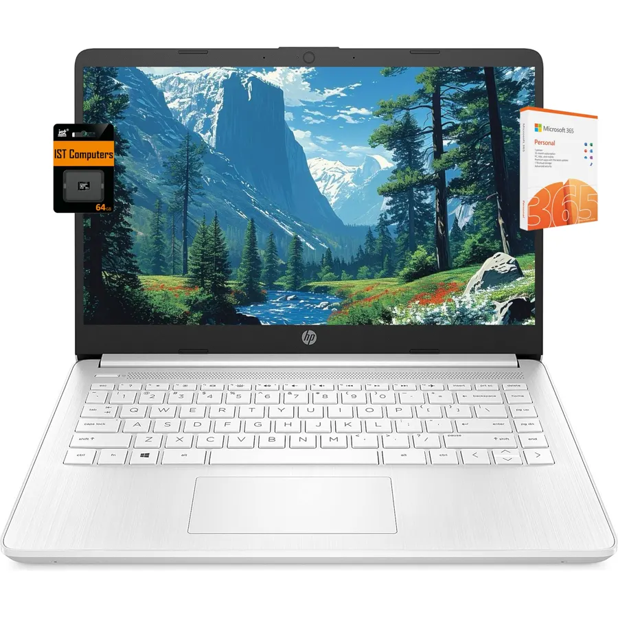 HP 14" Ultra-Light Laptop for Student & Home (1-Year Office 365, Intel Celeron N4500, 4GB RAM, 64GB eMMC + 64GB SD Card), 12-Hr Long Battery Life, Webcam, Fast Charge, Wi-Fi 6, Win 11 Home in S, White