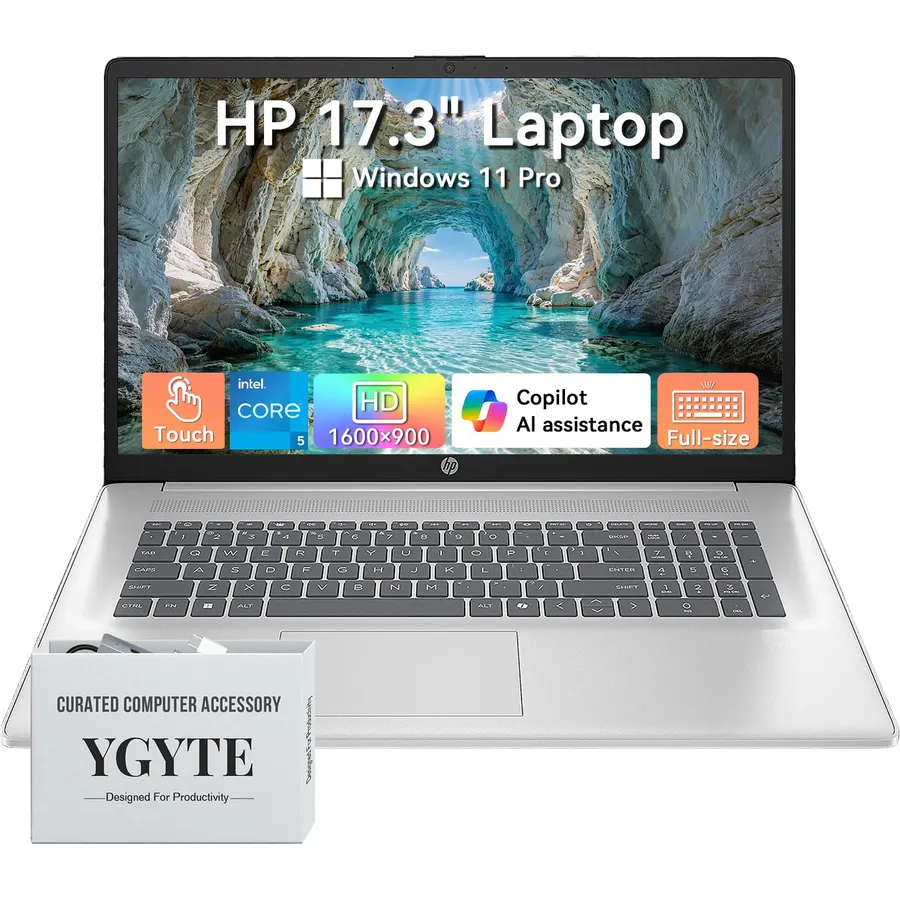 HP 17 Inch Laptop Touchscreen Computer, 17.3 HD+ Business Laptop AI PC, Intel Core 5(> i7-1355U, 10-Core), 64GB RAM 2TB SSD, Windows 11 Pro, Backlit Keyboard, USB-C (Displayport) & HDMI, Copilot Key