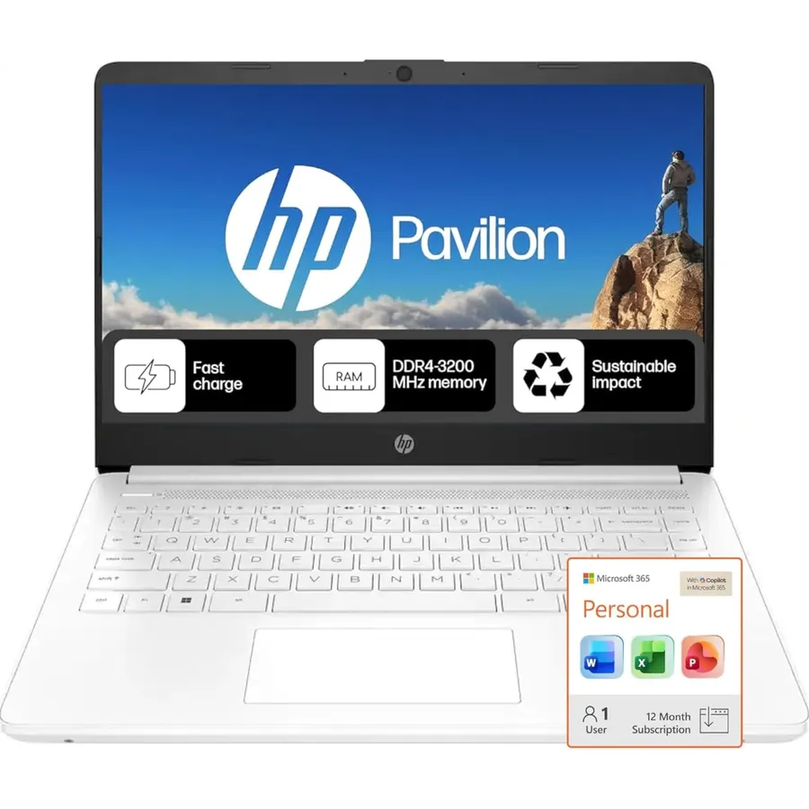 HP Ultrabook Laptop with Sleek Design, 8GB RAM, Microsoft 365 1-Year, Intel 4-Core, Micro-Edge Display, Flash-Based Storage, Fast Charge, Windows 11 Home, Wi-Fi 6, no Mouse
