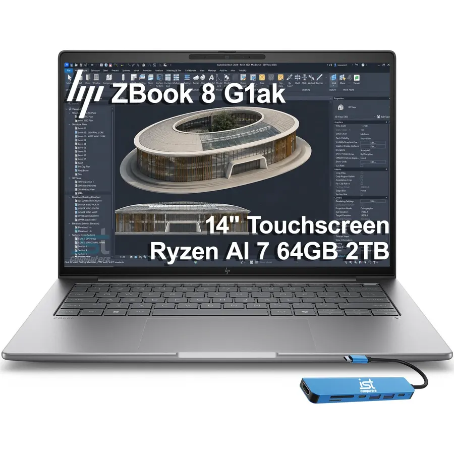 HP ZBook 8 G1ak Laptop, 14" Touchscreen, AMD Ryzen AI 7 PRO 350, 64GB/2TB
