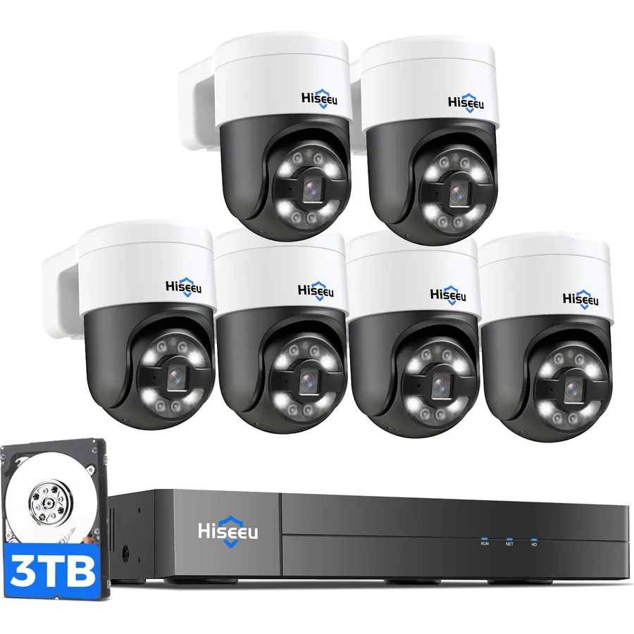【Human Track】Hiseeu 4K PoE PTZ Security Camera System, 6pcs 5MP PTZ Cameras