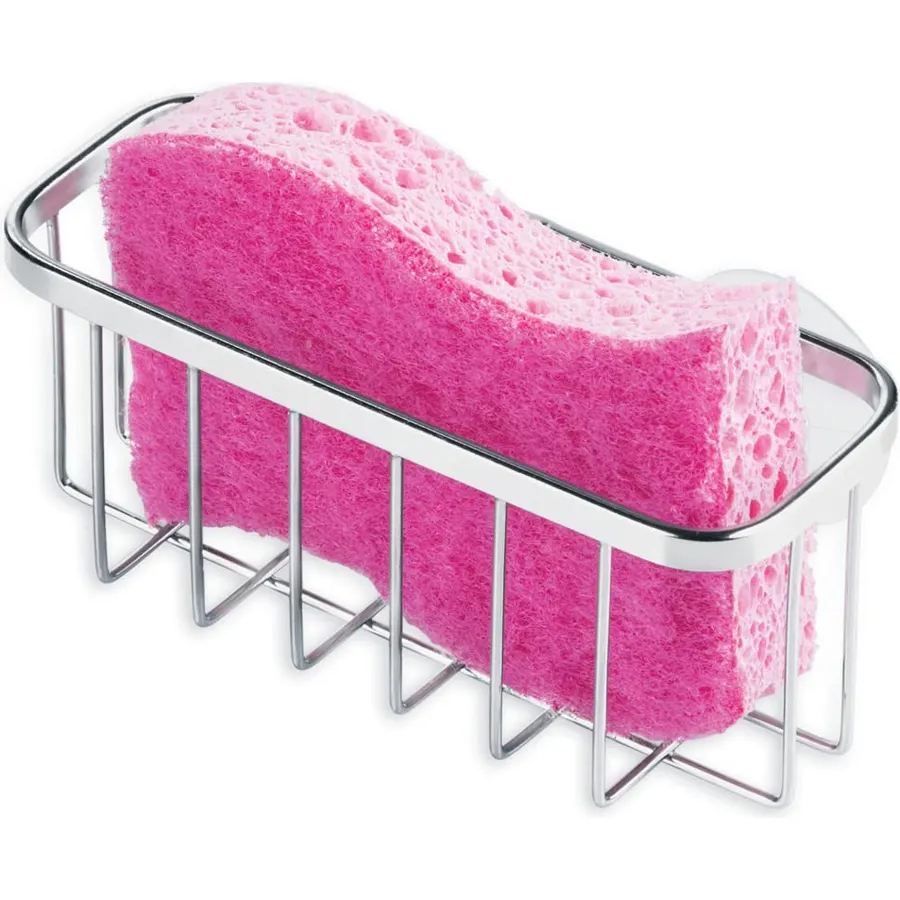 iDesign Gia Stainless Steel Dish Sponge Holder Basket with Suction Cups, Ideal for Kitchen Sinks and Bathroom Organization, 2.25"D x 2.5"W x 5.75"H, Set of 1, Polished