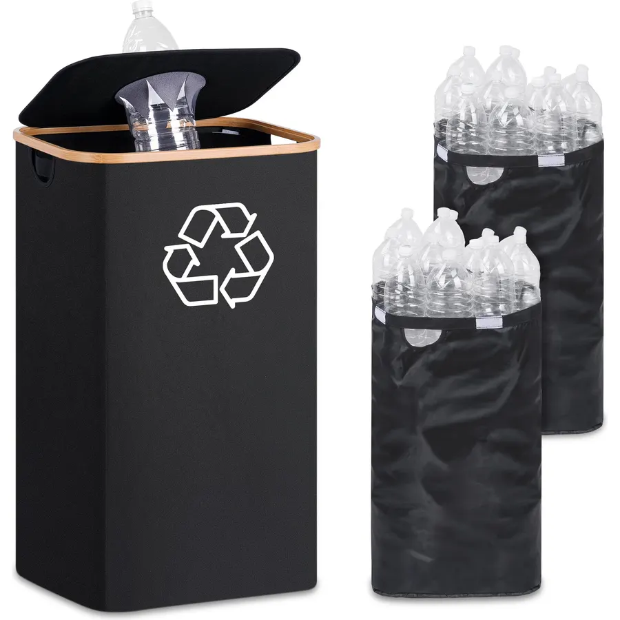 iEGrow 29 Gallons Recycling Bins for Kitchen, Indoor Recycle Bins with Lid, 110L Large Recycle bin with 2 Removeable Reusable Inner Bags, for Bottles Cans Glass Plastice Cartons(Black)