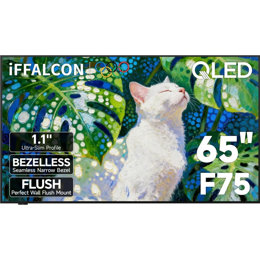 iFFALCON 65-Inch Class QLED 4K F75 Smart TV, Ultra-Slim 1.1'' Floating Picture Frame TV, Seamless Wall-Mount Installation | Dolby Vision IQ, 144Hz, Google TV, Alexa | Works w/Legacy Devices