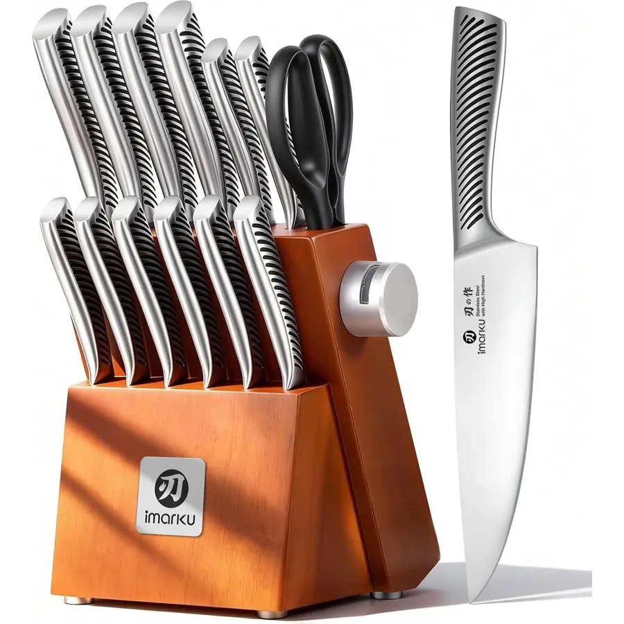 14 Piece Knife Block Set with Built-in Sharpener,Scissors