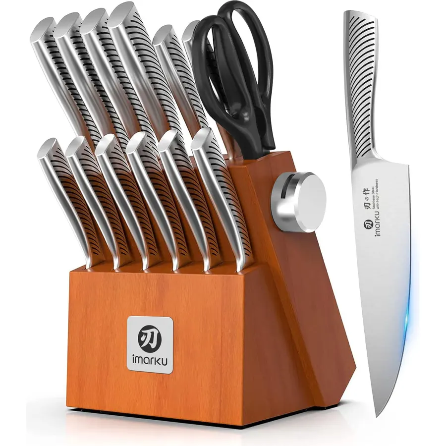 imarku 14 Piece Stainless Steel Knife Set with Build-in Sharpener