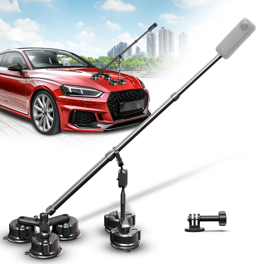 Insta 360 Car Mount Kit, 5 in 1 Suction Cup Camera Mount, 360 Camera Car Mount Kit, Compatible with GoPro, Insta 360 & Smartphones, Extra Strong Hold & Invisible Selfie Stick