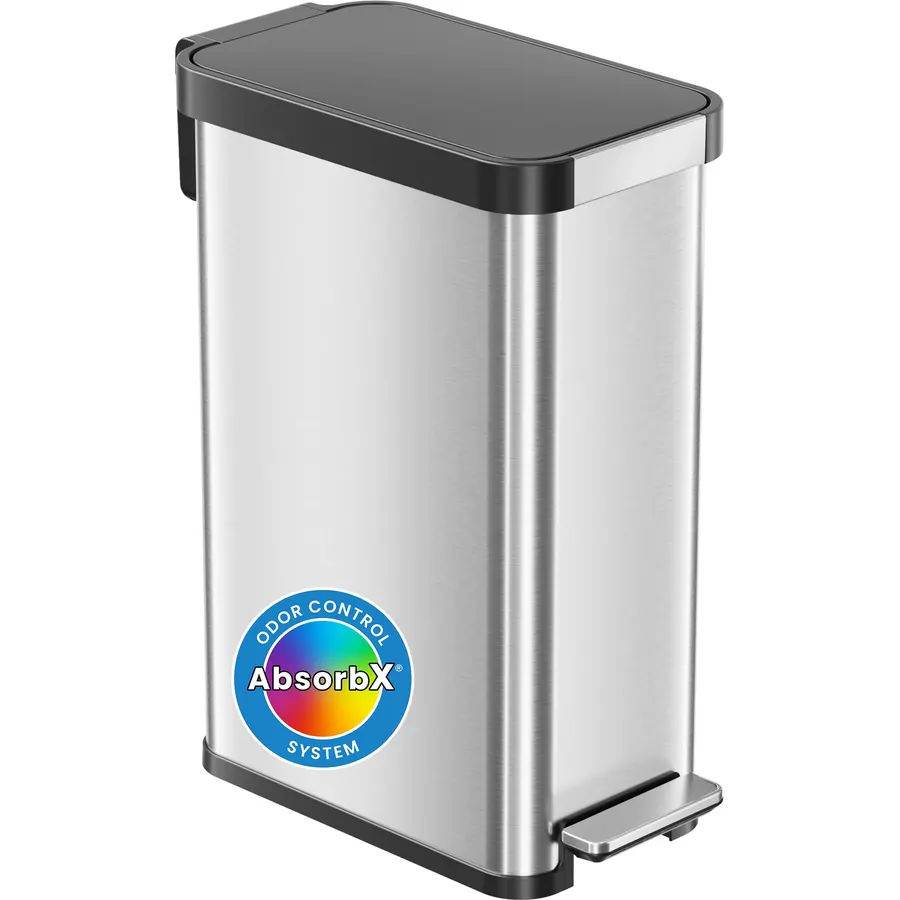iTouchless 13.2 Gal / 50L Slim Step Pedal Kitchen Trash Can | Odor Filter