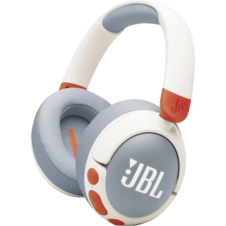 JBL Junior 470NC Kids Wireless Over Ear Noise Canceling Headphones White Bundle with AudioTrends Accessories, Bluetooth Headphones for Children, Safe Sound Technology, Built-in Microphone