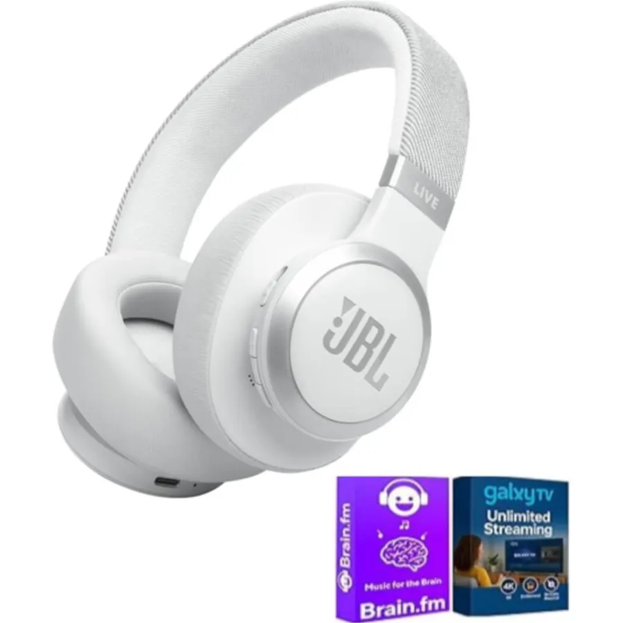 JBL Live 770NC Wireless Noise Canceling Headphones Bundle, White